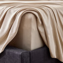 Driftwood color sheets on bed corner
